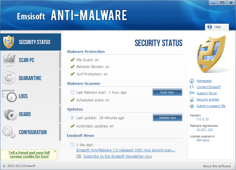 Click to view Emsisoft Anti-Malware 6.6.0.1 screenshot