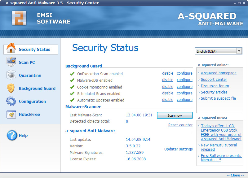 Screenshot of a-squared Anti-Malware