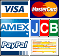 Visa, Mastercard, AMEX, JCB, PayPal, chèques, virement bancaire, comptant