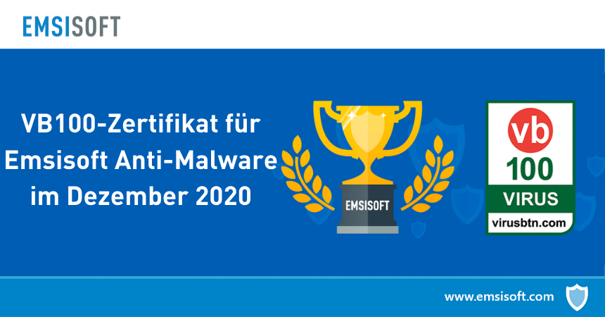 VB100-Zertifikat für Emsisoft Anti-Malware im Dezember 2020
