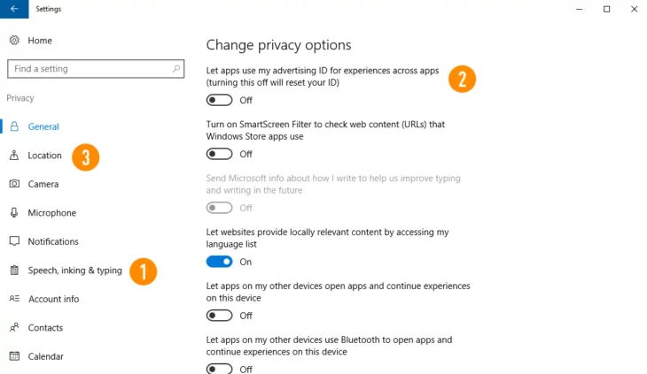 Windows 10 개인 정보 설정