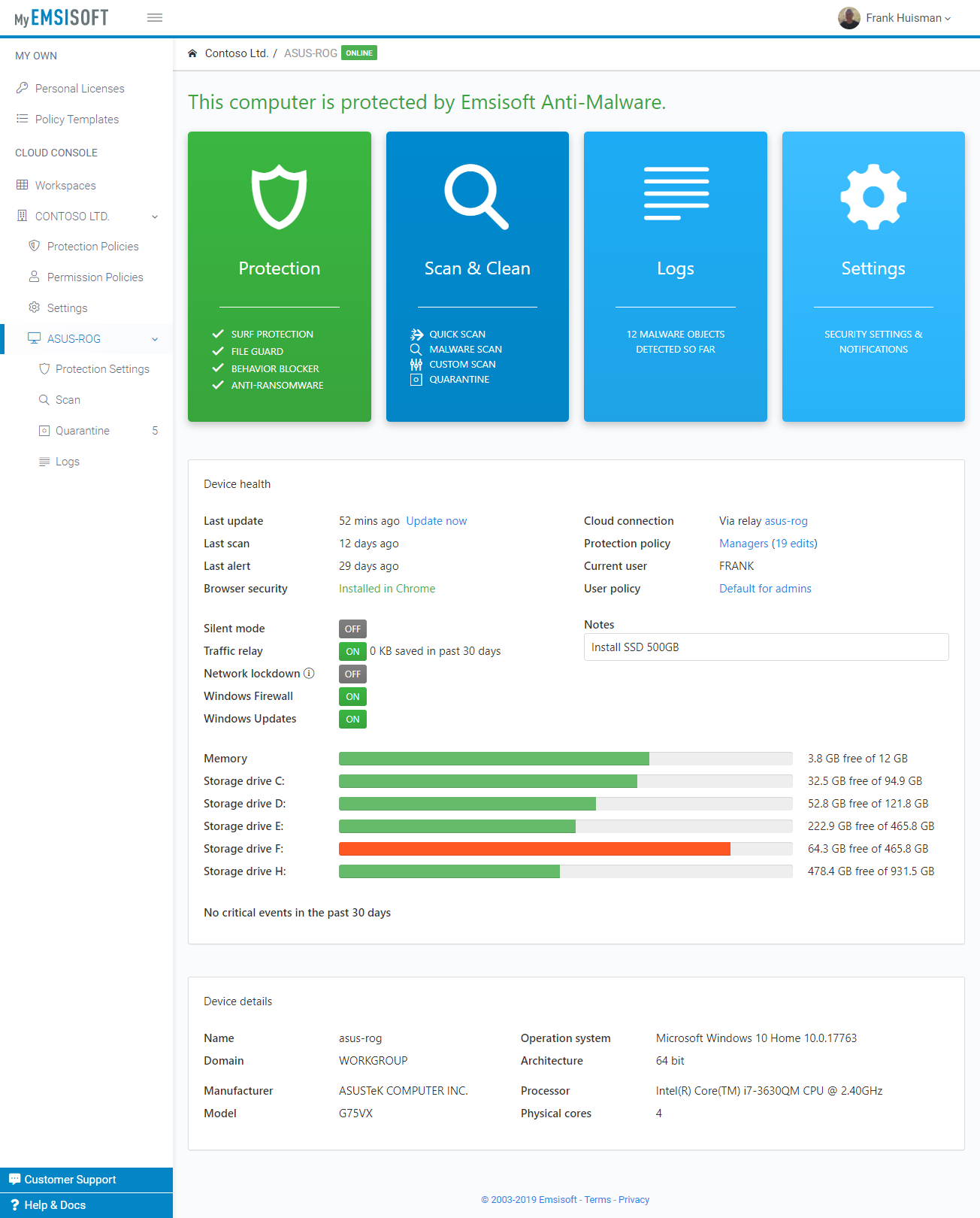 New in 2019.9 Device health status in Management Console