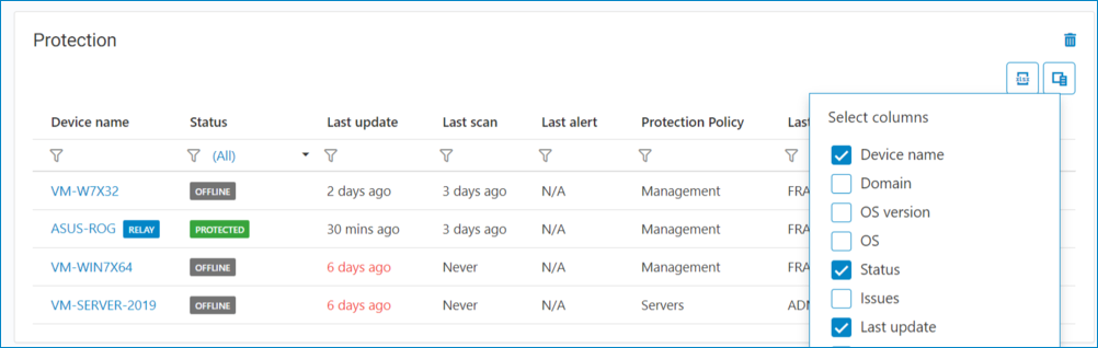 Custom report columns screenshot