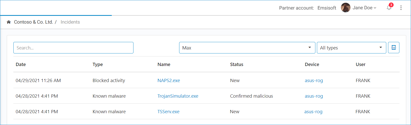 Incidents Management Panel Screenshot